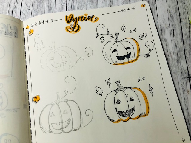 dynia rysunek brush lettering - Halloween - szablony do jesiennego hand letteringu